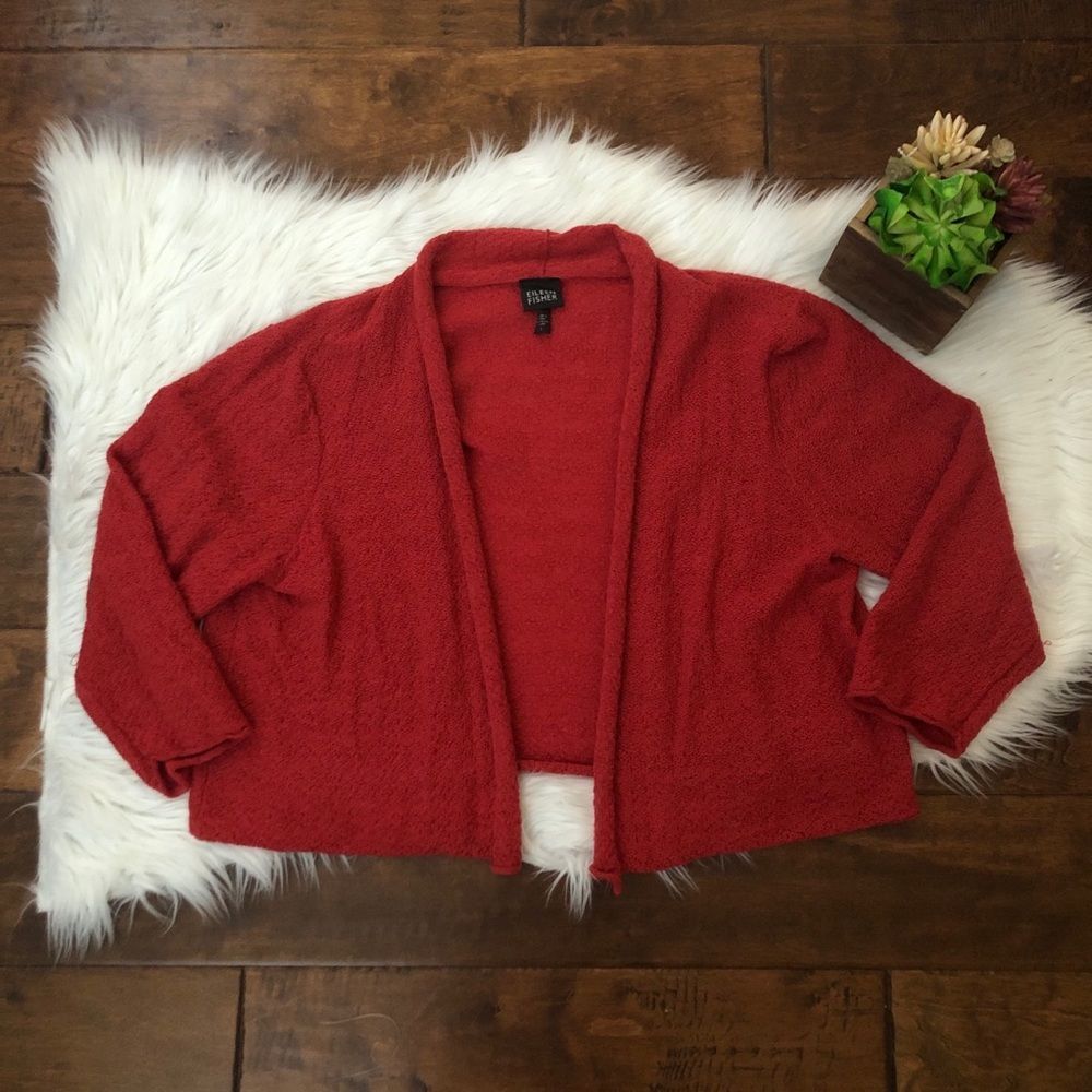 Eileen Fisher Cardigan Rust Cropped 3/4 Sleeve L
